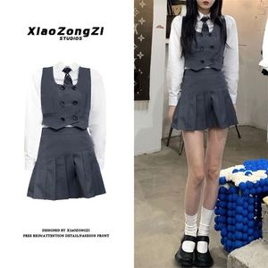 Japansk skoluniform vit tre linjer College High Girls Student Uniforms Sailor Suit Tops Pleated Skirt 211106