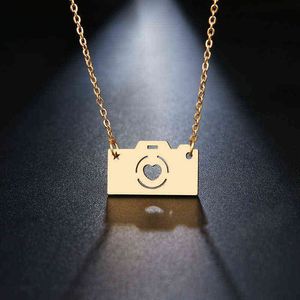DOTIFI Edelstahl Halskette für Frauen Liebhaber Gold und Silber Farbe Kamera Anhänger Maxi Halskette Halsband G1206