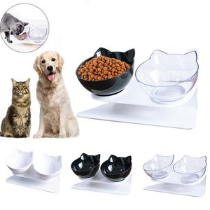 Non-slip Double Cat Bowl Dog Bowl med upphöjd Stativ Pet Supplies Cat Water Bowl för kattmatskålar för hundmatare