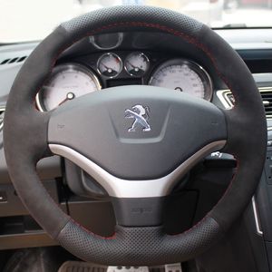 Dla PEUGEOT 307/308/408/508 DIY niestandardowe skórzane specjalne ręcznie szyte samochodowe pokrywa kierownicy