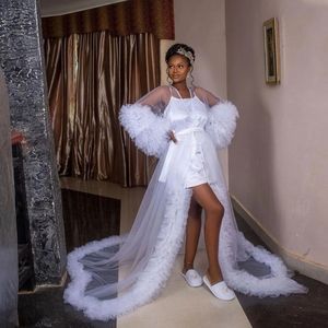 Ruffles Tulle Photo Shoot Sleepwear Outfits White See Through Maternity Robe Prom Gowns Photography Costume Wear Bathrobe