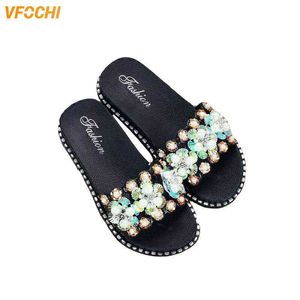 Vfochi tjej sommar tofflor sequin lägenheter skor för barn mor flicka casual slip-on skor barn tonåring flicka slipper 211119