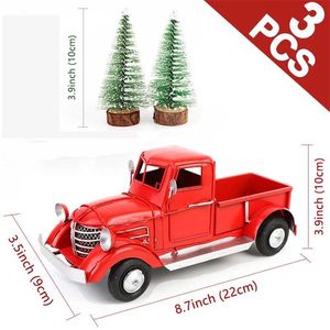 OurWarm Christmas Red Truck Desktop Decoration Ornaments Kids Xmas Year Gifts Vintage Metal Home 211019