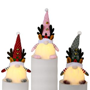 Gnomo di Natale illuminato Ornamenti Cappello lavorato a maglia Peluche Bambola nana senza volto con corna Festa per la casa Decorazioni per la casa XBJK2109
