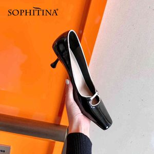 SOPHITINA Primavera Autunno Décolleté Donna Pelle lucida Punta quadrata Scava fuori Punta quadrata superficiale Scarpe con tacco alto e sottile PO907 210513