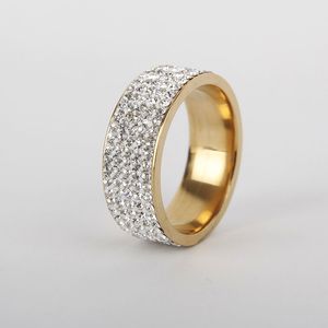 8mm Stainless Steel Full Crystal Gold Silver Plated Band Rings For Women Men Lovers Jewelry Party Club Decor