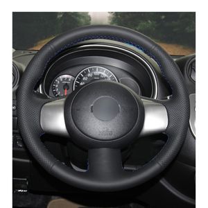 Black Artificial Leather Hand-stitched Car Steering Wheel Covers for Nissan March 2010-2015 Sunny 2011-2013 Versa 2012-2014