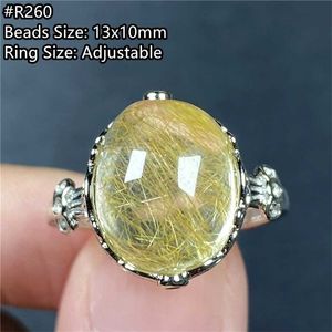 Stor naturlig guld Rutilated Quartz Ring för kvinnor Man Luck Pärlor Silver Rikedom Crystal Gemstone Justerbara Smycken Aaaaa 211217