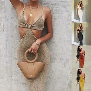 Vacation Knitted Maxi Dresses for Women Summer 2021 Elegant Sexy Party Cut Out Backless Bodycon Dress S-L 042702 item