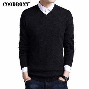 Coodrony Merino Ulltröja Män Höst Vinter Tjocka Varma Tröjor Och Pullovers Casual V-Neck Pure Wool Sweater Pull Homme 7305 210818