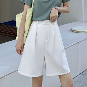 Korean Style Straight White Shorts Women's Wide Leg Solid Elegant Casual Loose Long Femme High Wais Sweet Gray Summer 210514