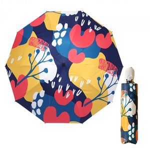 Vintage UV proteggere le donne floreali ombrello di pioggia chic rosa rosa tre ragazza pieghevole durevole ombrelloni portatili marcia automatica 210721