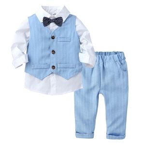 Infant Baby Boys Long Sleeve Shirt + Waistcoat +Pants Autumn Fashion Clothing Sets 3Pcs Kids Boy Gentleman Clothes Suits 210521