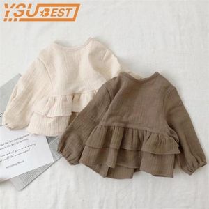 Brand Boys Blouse Spring Autumn Japan & korean Style Toddler Baby Girl Ruffles Sweet Children Linen Clothes 210521