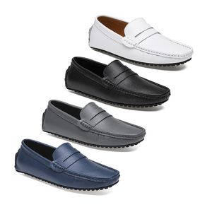 2021 Couro Doudou Men's Casual Driving Shoes Sole Moda Moda Negra Negra Branco Azul Prata Amarelo Calçados Cinzentos All-Match Lazy Cross-border 38-46 Vinte e nove