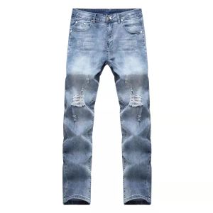 21ss Men's Fashion Washed Jeans Casual Jeans Distressed Slim Stretch Denim Riding Hip Hop Street Jeans's
