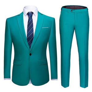 青い2ピースメンズエレガントな新郎新婦の新郎のジャケット男性のスーツのウェディングプロムスーツ男性のビジネスドレススーツ男性の衣装ホム6xl 210524
