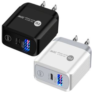 Carregador USB-C TIPO 20W 25W 18W EU US UK AC RÁPIDO RÁPIDO PD QC3.0 ADAPTADOR CARREGADORES PARA IPHONE