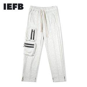 IEFB Functional Style Multi Pocket Workwear Sweapants Men's High Street Fashion Leg Split Casual Pants Black Trousers 9Y7493 210524
