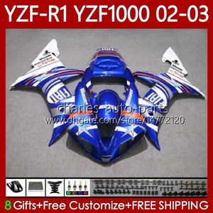 Motorcykel Fairings för Yamaha YZF R 1 1000 CC YZF-R1 YZFR1 02 03 00 01 Kropp 90NO.58 YZF1000 YZF R1 1000CC Vit Blå 2002 2003 2000 2001 YZF-1000 2000-2003 OEM Kroppsarbete