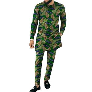 Odzież Etniczna 2021 Afrykańska Moda Wax Drukuj męska Top Patch Pant Sets Dashiki Koszulki i spodnie męskie Wydarzenia Casual Garnitury