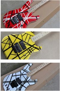 Eddie Edward Van Halen 5150 Elektro Gitar Kırmızı Sarı Beyaz Özel Mağaza Siyah Stripe Floyd Rose Tremolo Kilitleme Fındık Akçaağaç Boyun Klavye Whammy Bar