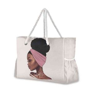 Shopping bag African girl black strap bag, large capacity nylon waterproof handbag, used for beach, travel competition, 220310