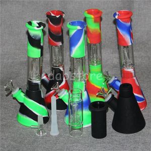 Silicona Bongs Percoladores Cachimbas pipas de agua de vidrio shisha cachimba Bong percolador Con Tazón para fumar Silicona Downstem Mini DAB Rigs