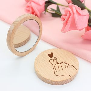 Wholesale Blank protable Bamboo mirrors Wooden Make Up Cosmetic Makeup Round Mirror can customize your logo