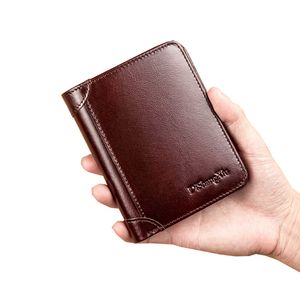 Wallets Men Anti Theft Vertical Male Vintage Genuine Leather RFID Business Purse