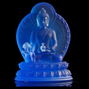 Smalto colorato Artigianato d'arte Nuovi farmacisti statua di Buddha lapislazzuli 7 colori per la scelta blu verde bianco ambramedicina guru Buddismo Scultura Vetro antico