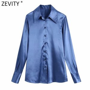 Kvinnor helt enkelt solid färg satin casual smock blouse office lady singel breasted business shirt chic blusas toppar ls9192 210420