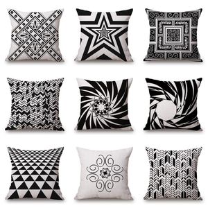 Cuscino/Cuscino decorativo Federe in stile bianco e nero Fodera per cuscino Cotone Lino Motivi geometrici Cuscini decorativi per la casa per divano C