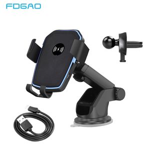 Car Mount Qi Wireless Charger iPhone 12 11 XS XR X 8 Quick Charge 10W Fast Charging Phone Holder Stand For Samsung S20 S10