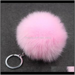 Fashion Accessories Drop Delivery 2021 Simple Key Chain Ball Pompon Keychain Pompom Artificial Rabbit Fur Animal Keychains For Woman Car Bag