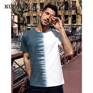 Kuegou 100% algodão roupas masculinas tie-dye t-shirt manga curta moda gradiente tshirt verão alta qualidade top plus size 90060 210524