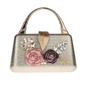 Black Color PU Fashion Flower Wedding Bridal Evening Bags Clutch Leaf Golden Luxury Diamonds Bucket Handbags Purse