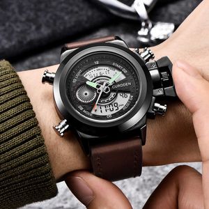 Hot Clock Herren-Sportuhren aus Leder, Quarz-LED-Digitaluhr, wasserdichte Armbanduhr, elegant, analog, luxuriös, Sport, bestes Geschenk #8 G1022