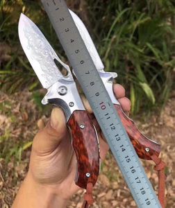 1 Pz Coltello pieghevole Flipper di Damasco di alta qualità VG10 Coltello pieghevole in acciaio di Damasco Lama a punto di caduta Modello serpente Manico in legno Coltelli con cuscinetto a sfere