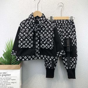 Baby Kids Boy's Cool Shirt Coat Jacket + Dungarees Pants Set Students Children's with Knee Pocket Two piece Outfits Sportswear