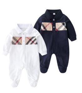 Baby Boys Girls Pani Wiosna Jesień Niemowlę Z Długim Rękawem Kombinezony Turn-Down Collar Toddler Plaid Cotton Onesies Odzież dziecięca