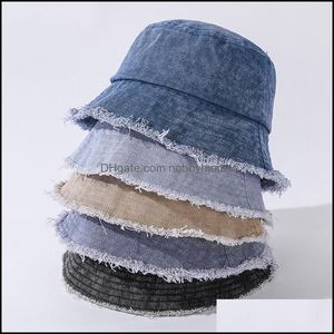 Stingy Brim Hats Caps帽子、スカーフグローブファッション韓国原宿スタイル漁師帽子ビンテージ洗浄デニムバケツ女性春