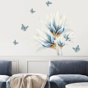 Adesivi murali Adesivo fiore farfalla blu Sfondo color acqua per soggiorno Divano Decorazioni per la casa Camera da letto Carta da parati murale PVC S