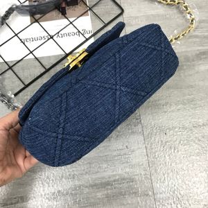 Blå denim Munskydd Crossbody-väska mode lyxmärke rhombus kedja axel handväska enkel vild dam plånbok 19 väskor Liten