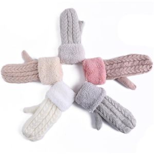 Fingerless Gloves Winter Warm Women Female Wool Mittens Knitted Cashmere Twisted Glove Driving Driver Car White Girl