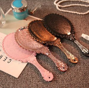 Elde tutulan makyaj aynası romantik vintage dantel tutma aynaları oval yuvarlak kozmetik alet dresser hediye dh9482