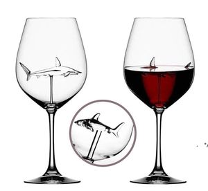 Czerwone kieliszki do wina - Ołów Darmowy tytan kryształ szkła elegancja oryginalny rekin czerwony kieliszek do wina z rekinem wewnątrz długiej morskiej wysyłki KKB8773