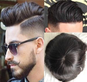 Mens Hairpieces Brazilian Remy Cabelo Substituição Masculino Unidade De Seda Reta Lace Toupee para Homens negros