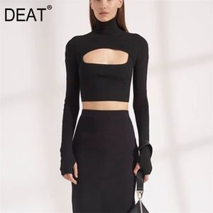 DEAT spring fashion women clothes turtleneck full sleeves knitting pullover sweater and V-neck sling T-shirt WK31601 210428