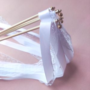 Party Decoration White Lace Ribbon Wedding Wands With Gold Bell Fairy Stick Twirling Streamers Prop